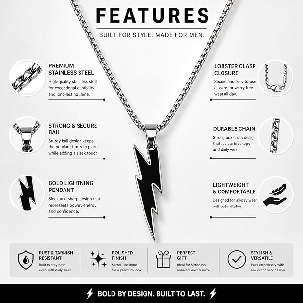 Black Enamel Thunder Design Chain