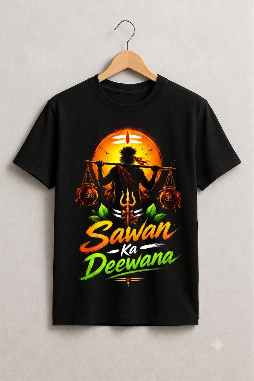 Kanwar Yatra "Sawan Ka Deewana" Printed Black T-Shirt