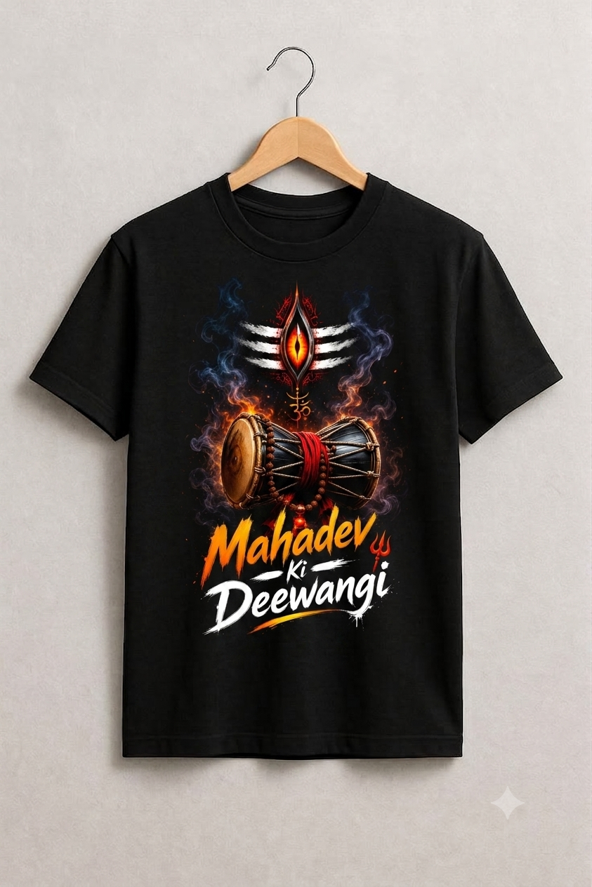 "Mahadev Ki Deewangi" Damru Third Eye Graphic Black Tee