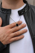 Silver and Black Square Pendant Chain