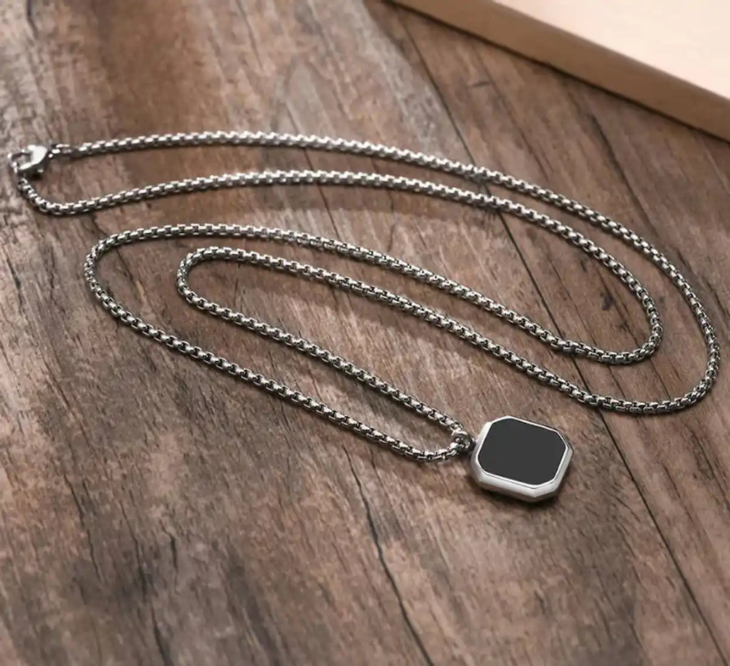 Silver and Black Square Pendant Chain