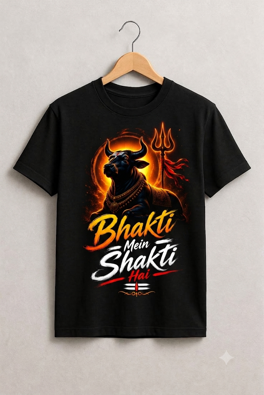 Nandi Bull "Bhakti Mein Shakti Hai" Printed Black T-Shirt