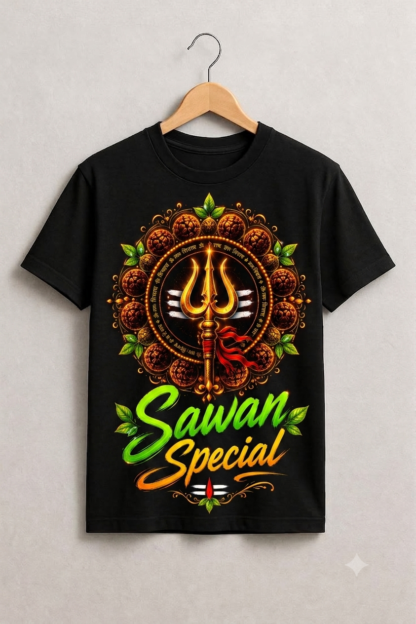 Rudraksha Mandala "Sawan Special" Trishul Black T-Shirt