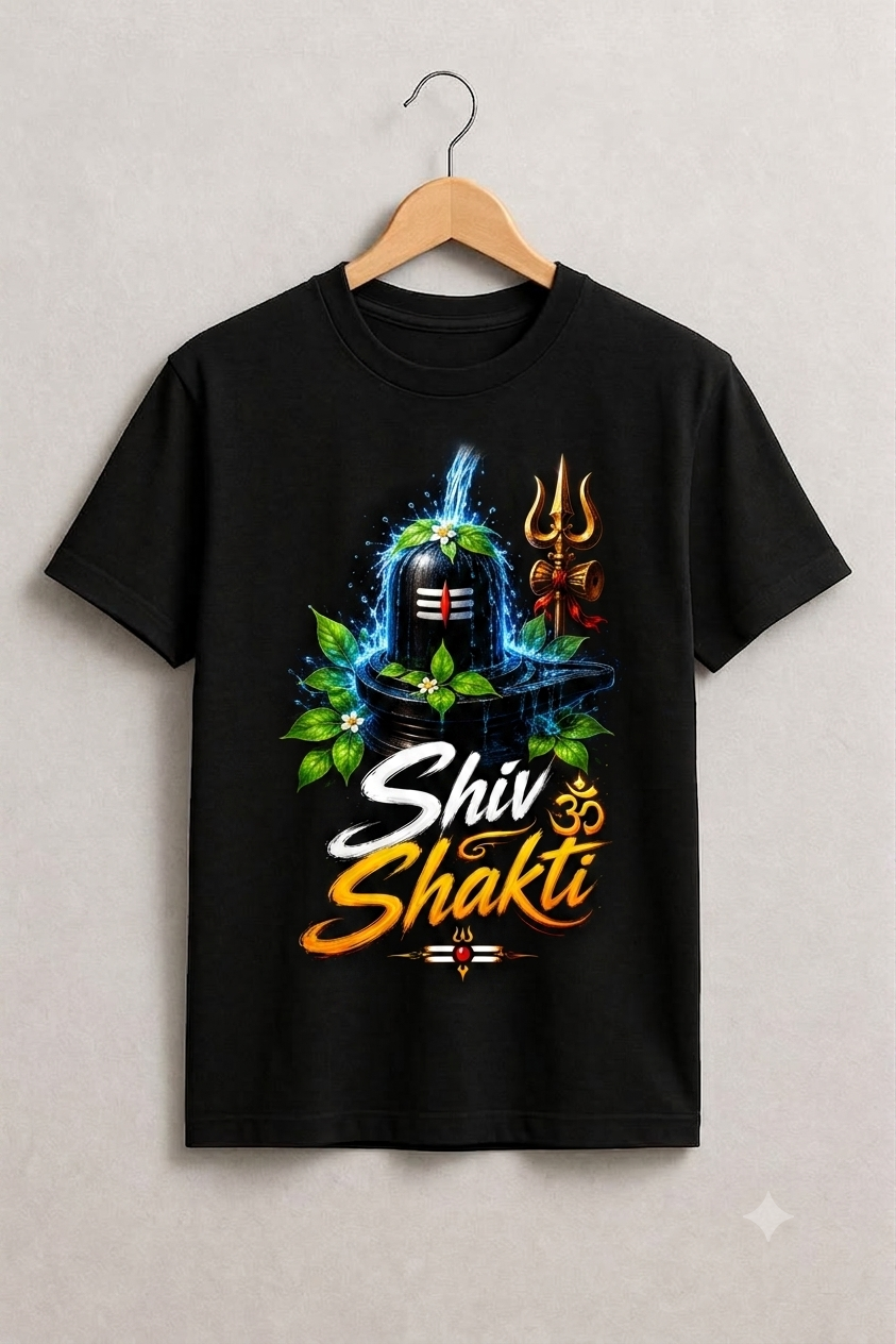 Shiv Linga Bel Patra "Shiv Shakti" Graphic Black T-Shirt